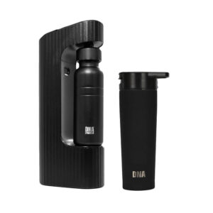DNA Sparkler sparkling water maker with stainless steel bottle and black DNA Tumblender portable blender